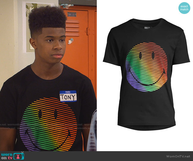 Rainbow Happy Face Graphic T-Shirt by Eleven Paris worn by Munchy (Isaiah Crews) on Side Hustle
