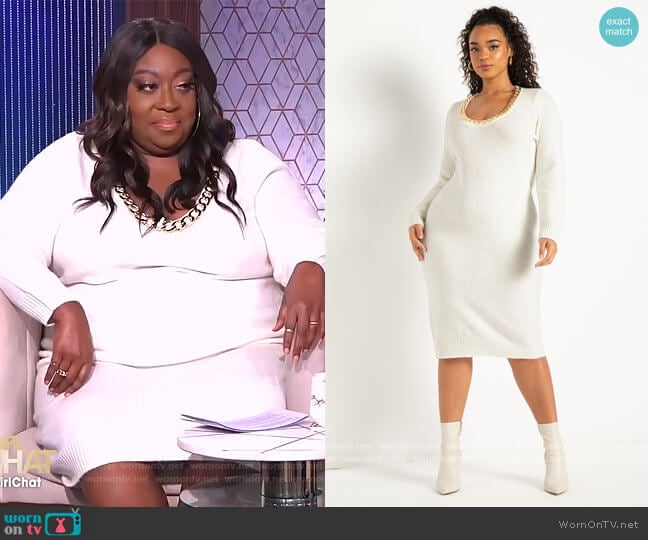 Chain Scoop Sweater Dress by Eloquii worn by Loni Love on The Real