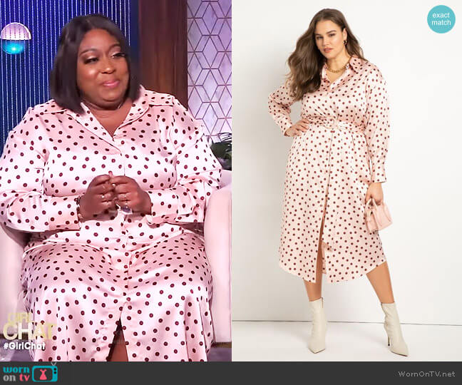 Satin Button Down Maxi Shirtdress by Eloquii worn by Loni Love on The Real