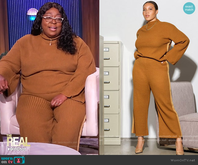 WornOnTV: Loni’s brown ribbed sweater and stripe pants on The Real ...