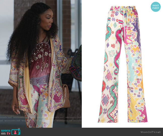 Patmos Printed Jersey Palazzo Pants by Etro worn by Naomi (Brandy Norwood) on Queens