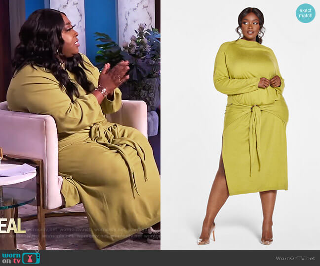 Quinn Tie Front Sweater Dress by Fashion to Figure worn by Loni Love on The Real