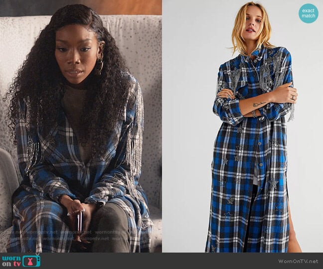 Heavenly Plaid Jacket by Free People worn by Naomi (Brandy Norwood) on Queens