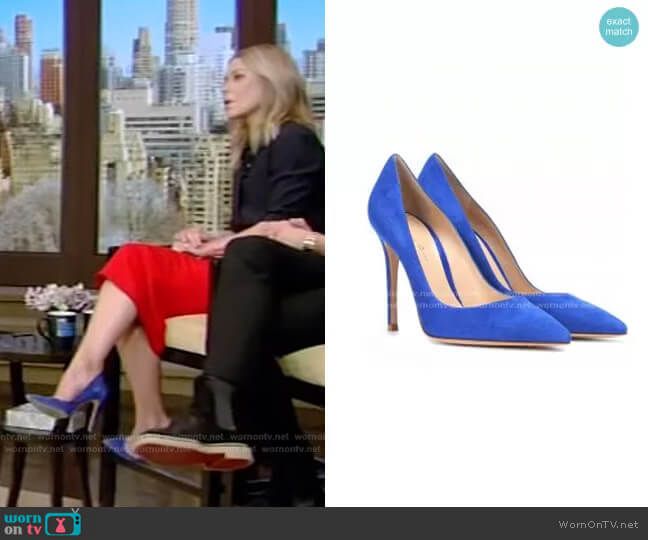 Gianvito Suede Pumps by Gianvito Rossi worn by Kelly Ripa on Live with Kelly and Mark