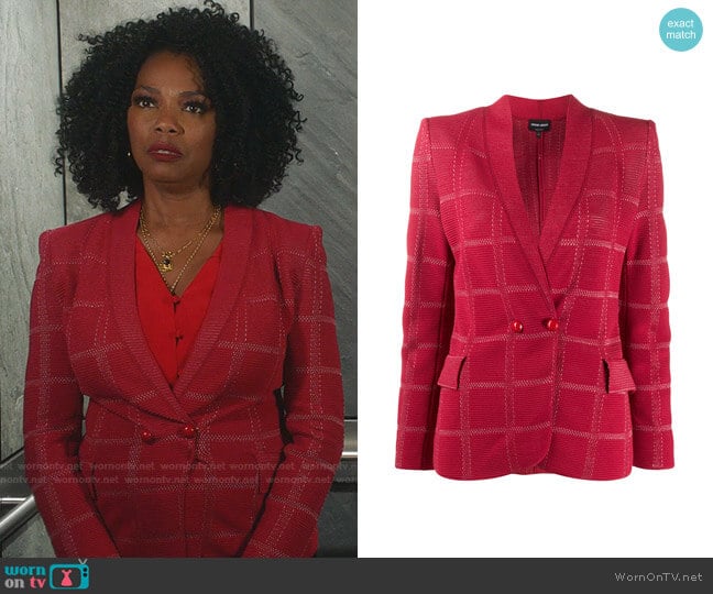 Textured Check Blazer by Giorgio Armani worn by Claudette Collins (Vanessa Estelle Williams) on 9-1-1