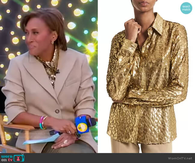 Hansen Metallic Leopard-Jacquard Shirt by Michael Kors worn by Robin Roberts on Good Morning America