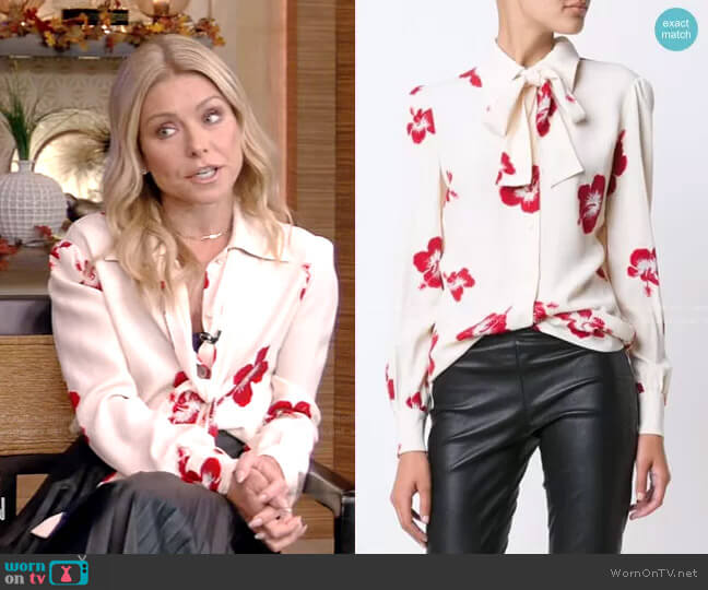 Hibiscus Floral Print Shirt by Saint Laurent worn by Kelly Ripa on Live with Kelly and Mark