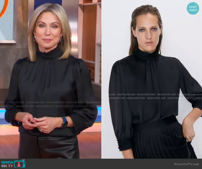 WornOnTV: Amy’s black mock neck blouse and leather pants on Good ...