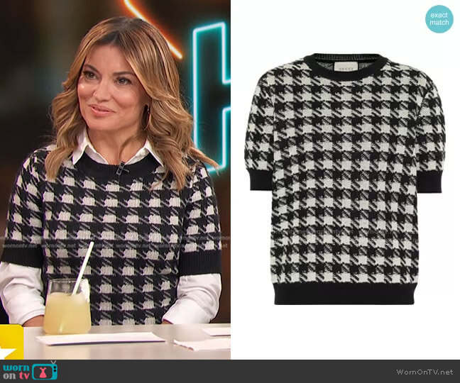 Houndstooth Short Sleeve Sweater by Gucci worn by Kit Hoover on Access Hollywood