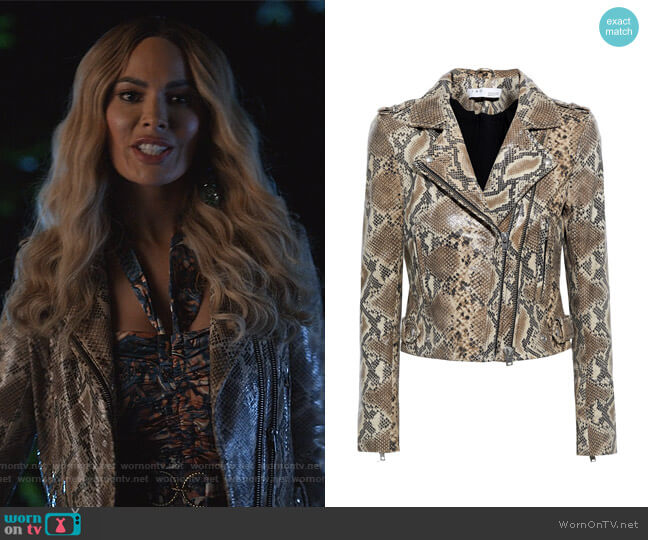 Luiga Snake Effect Leather Biker Jacket by IRO worn by Valeria (Nadine Velazquez) on Queens