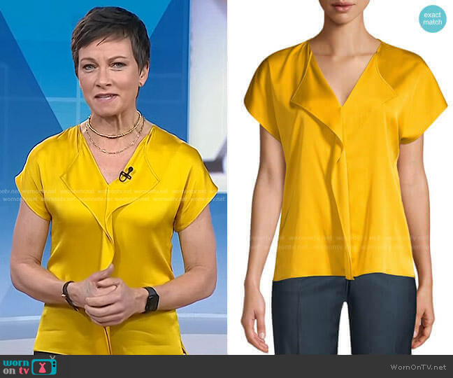 Intessa Ruffle Stretch-Silk Blouse by Boss worn by Stephanie Gosk on Today