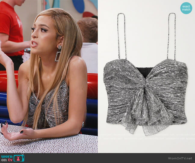 Tresha cropped bow-detailed plissé-lamé top by Isabel Marant worn by Lexi (Josie Totah) on Saved By The Bell
