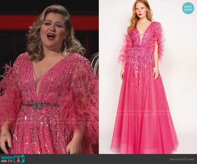 Tabitha Beaded Feathered Gown by Jenny Packham worn by Kelly Clarkson on The Voice