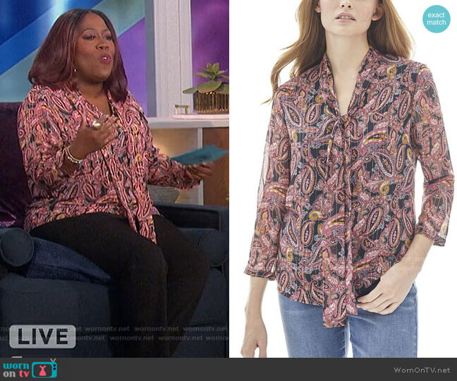 Tie Front Blouse by Jones New York worn by Sheryl Underwood on The Talk