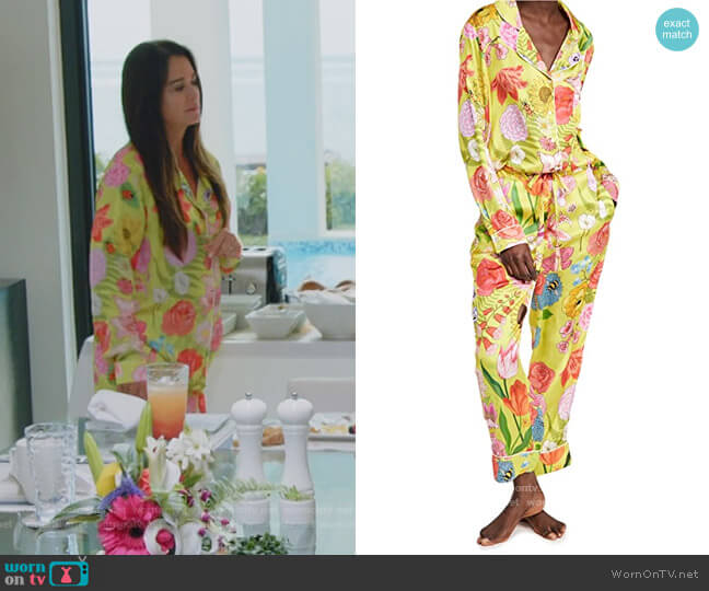 Florist Lime Long Pajama Set by Karen Mabon worn by Kyle Richards  on The Real Housewives Ultimate Girls Trip