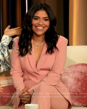 Karrie Martin Lachney’s pink embellished blazer on The Drew Barrymore Show