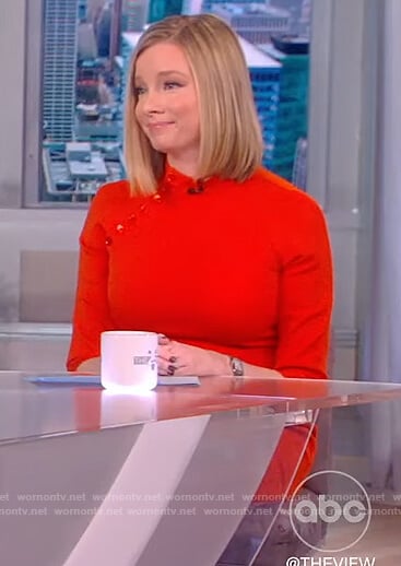 Kristen Soltis Anderson’s orange button detail sheath dress on The View