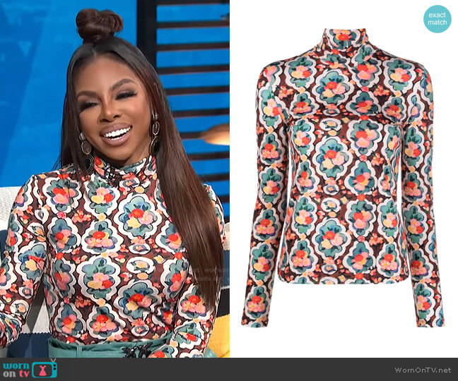 Floral-Print Turtleneck by La Double J worn by Candiace Dillard on E! News Daily Pop