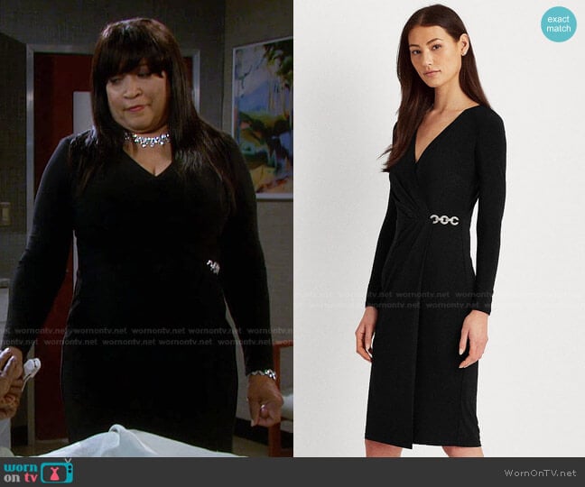 Matte Jersey Surplice Dress by Lauren Ralph Lauren worn by Paulina Price (Jackée Harry) on Days of our Lives