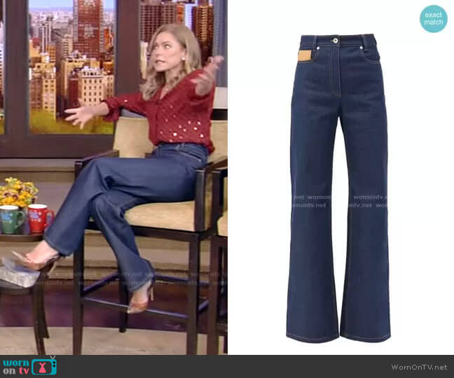 WornOnTV: Kelly’s red geometric print blouse and jeans on Live with ...