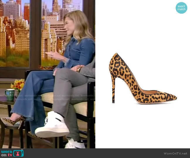 Leopard-Print Pumps by Gianvito Rossi worn by Kelly Ripa on Live with Kelly and Mark