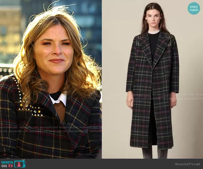 Long Coat with Rhinestone Shoulders by Sandro worn by Jenna Bush Hager on Today