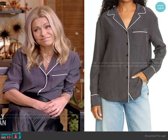 Luca Silk Pajama Top by Rag & Bone worn by Kelly Ripa on Live with Kelly and Mark