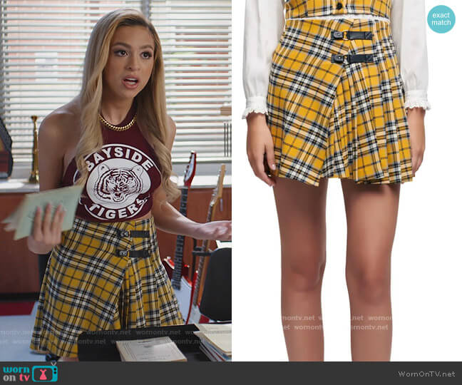 Joris Plaid Pleated Cotton Skirt by Maje worn by Lexi (Josie Totah) on Saved By The Bell