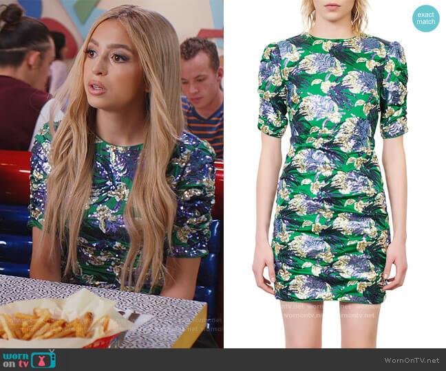 Razul Embroidered Sequin Mini Dress by Maje worn by Lexi (Josie Totah) on Saved By The Bell