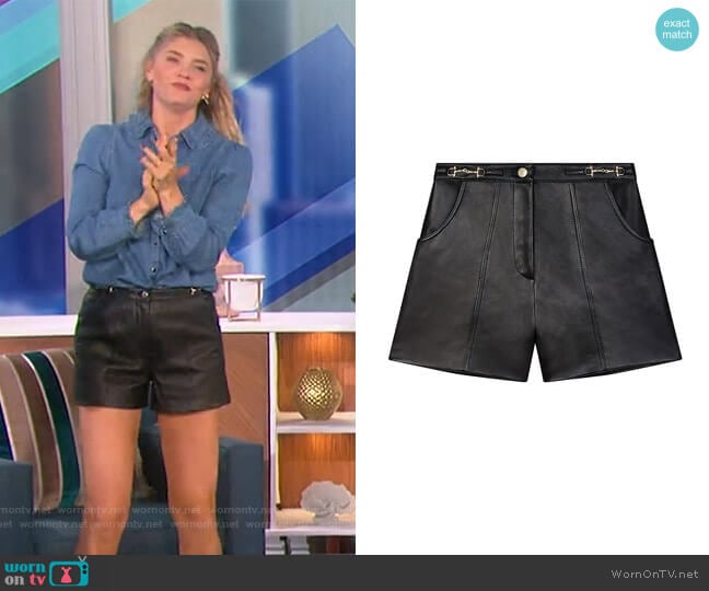 Tailored Horse bit Leather Shorts by Maje worn by Amanda Kloots on The Talk