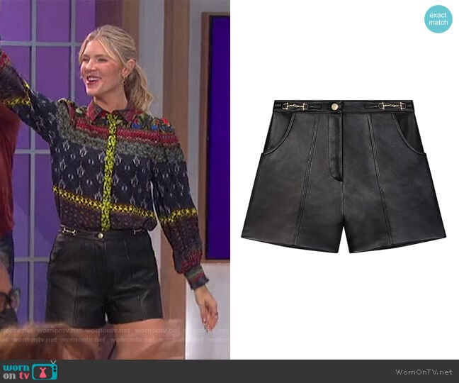 Tailored Horse bit Leather Shorts by Maje worn by Amanda Kloots on The Talk