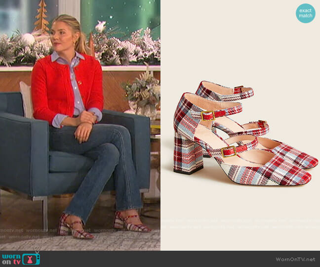 Marta double-strap pumps in plaid by J. Crew worn by Amanda Kloots  on The Talk