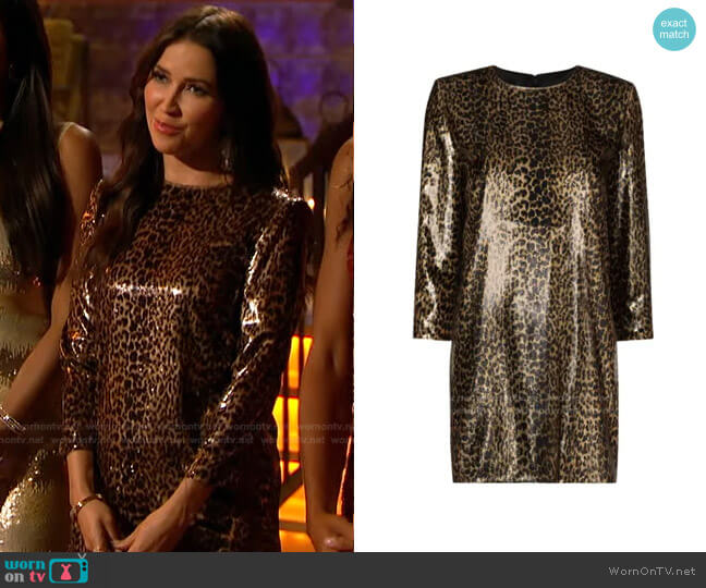 Metallic Leopard-Print Mini Dress by Saint Laurent worn by Kaitlyn Bristowe on The Bachelorette