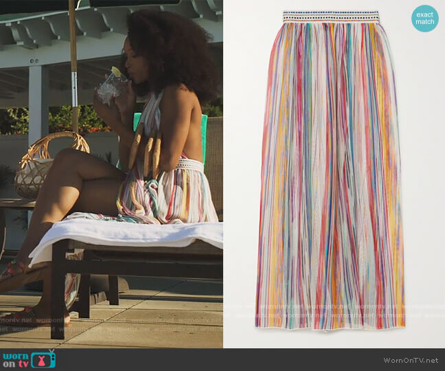 Striped crochet-knit midi skirt by Missoni Mare worn by Angela Vaughn (Yaya DaCosta) on Our Kind of People