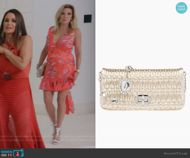 Iconic Crystal Cloqué Nappa leather bag by Miu Miu worn by Ramona Singer on The Real Housewives Ultimate Girls Trip