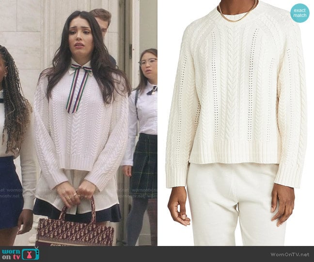 Merino Raglan Cable Crew Sweater by Ninety Percent worn by Luna La (Zión Moreno) on Gossip Girl