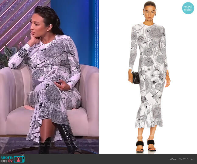 Long Sleeve Crew Fishtail Dress To Midcalf by Norma Kamali worn by Jeannie Mai on The Real