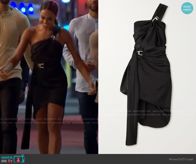 One-Shoulder Embellished Draped Satin Dress by The Attico worn by Michelle Young on The Bachelorette