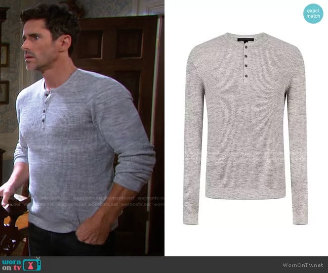 Otis Waffle Henley Tee by John Varvatos Star USA worn by Brandon Beemer on Days of our Lives