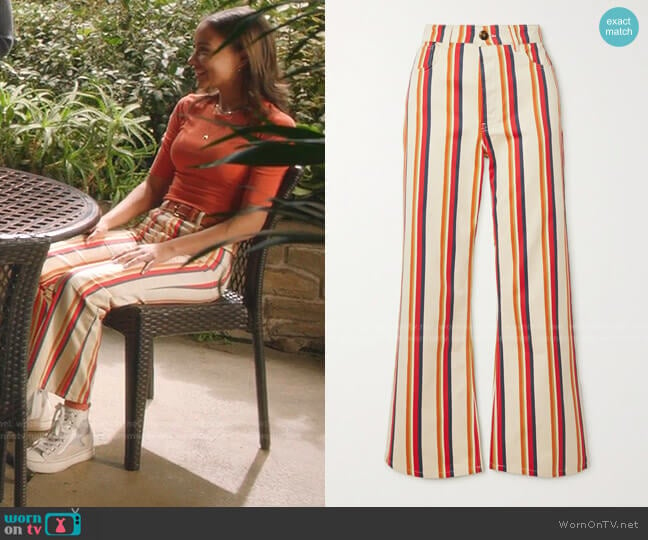 Striped Cotton-Twill Pants by Paco Rabanne worn by May Grant (Corinne Massiah) on 9-1-1