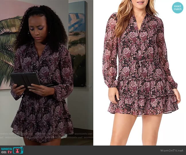 Silk Fernanda Floral Print Dress by Paige worn by Trina (Sydney Mikayla) on General Hospital