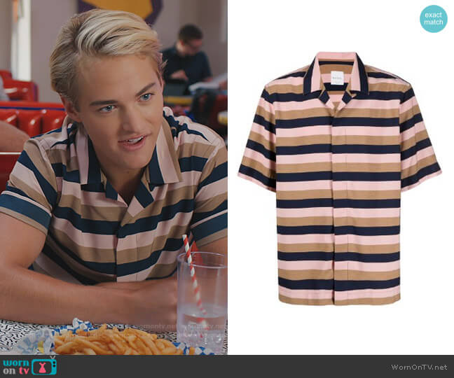 Striped Short Sleeve Shirt by Paul Smith worn by Mac Morris (Mitchell Hoog) on Saved By The Bell