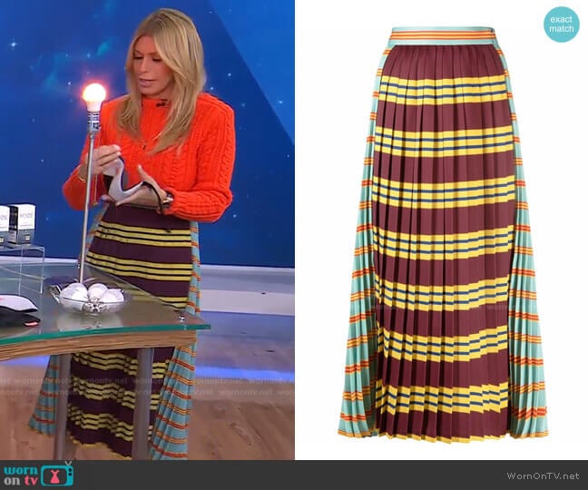 Pleated Striped Gabardine Midi Skirt by Philosophy di Lorenzo Serafini worn by Jill Martin on Today