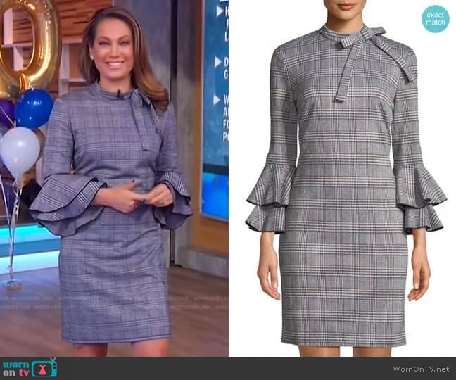 WornOnTV: Ginger’s grey plaid ruffle cuff dress on Good Morning America ...