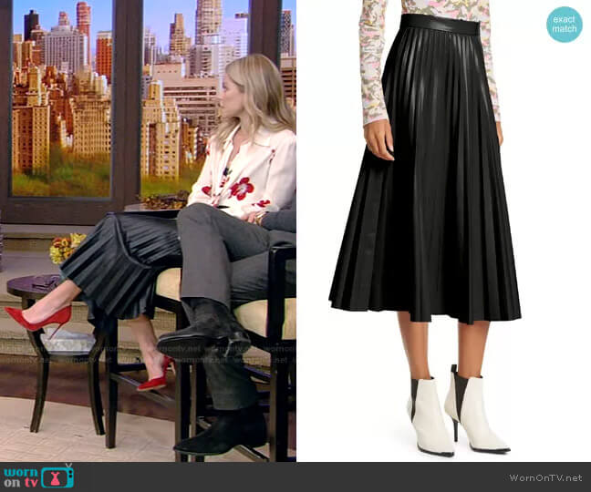 Pleated Faux Leather Midi Skirt by Maison Margiela worn by Kelly Ripa on Live with Kelly and Mark