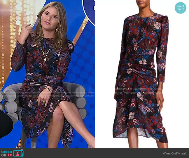 Raylee Ruched Floral Midi Dress by Veronica Beard worn by Jenna Bush Hager on Today