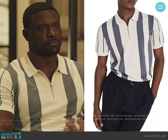 Leo Striped Half Zip Polo Shirt by Reiss worn by Lance Gross on Our Kind of People
