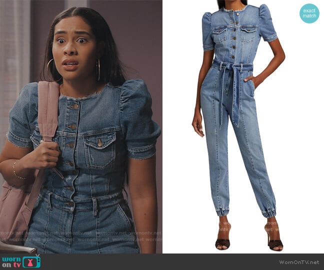 lia puff sleeve denim jumpsuit