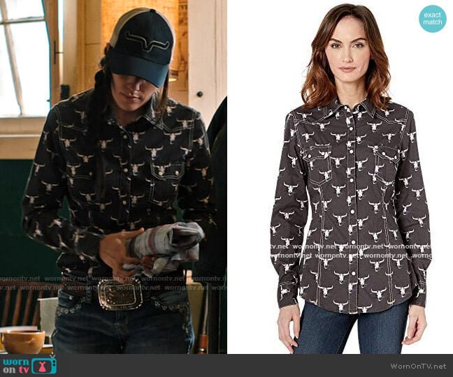 Rock & Roll Denim Steer Skull Shirt worn by Mia (Eden Brolin) on Yellowstone