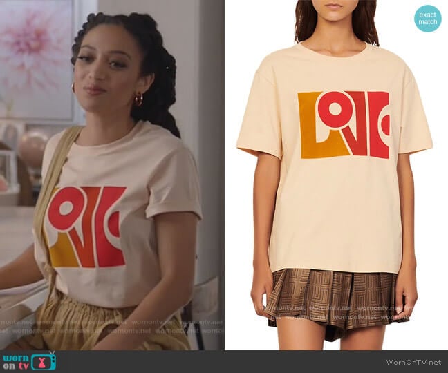 Erable Love Graphic Tee by Sandro worn by Olivia Baker (Samantha Logan) on All American